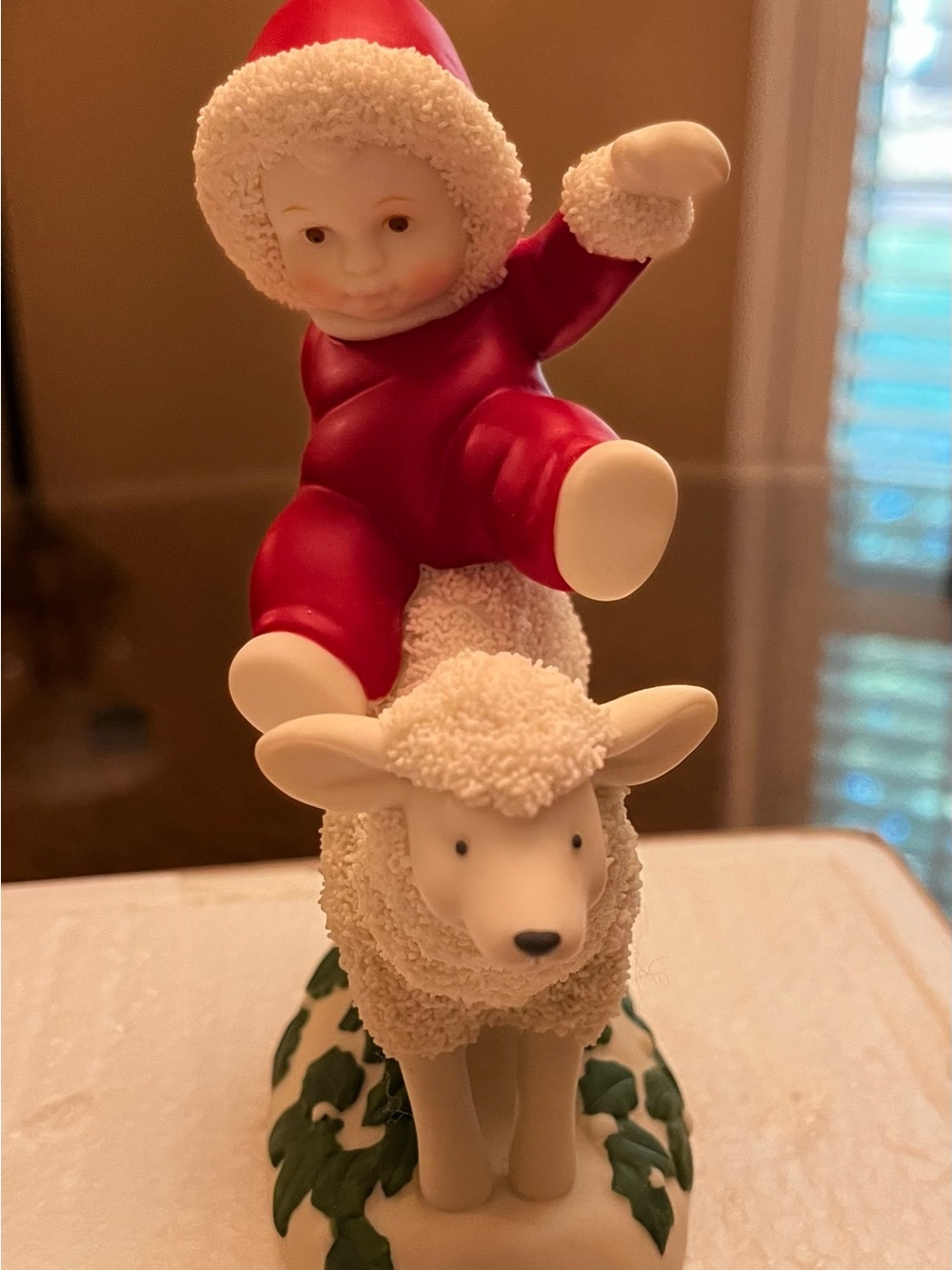 RETIRED Department 56 Snowbabies Red and White SnowBaby on Lamb Figurine - Picture 5 of 11